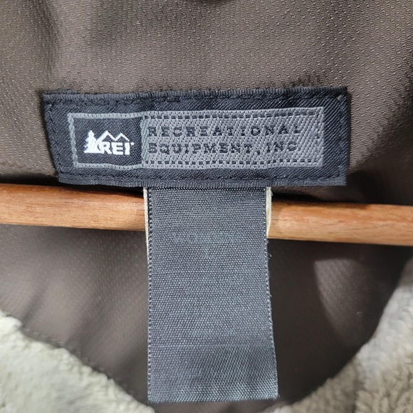 REI Jacket Womens Large Brown Blue Elements Hooded Fleece Lined Full Zip Outdoor - Picture 2 of 8